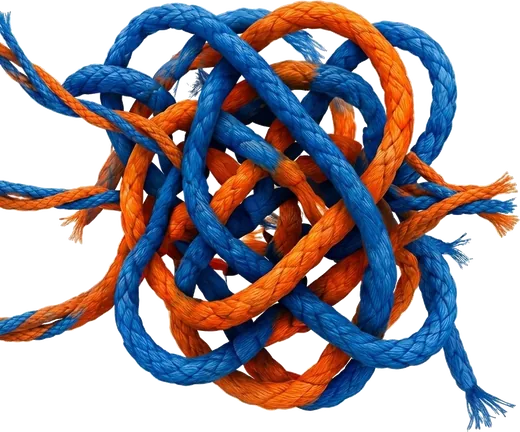 Tangled blue and orange rope